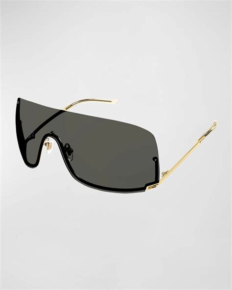 gucci - gg0106s - metal - shiny endura gold|Gucci Rimless Metal Shield Sunglasses .